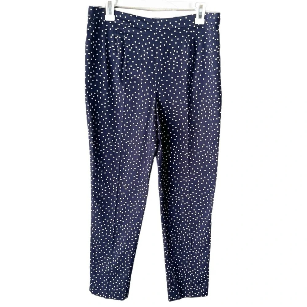 Court & Rowe Pants Women's 12 Navy Blue White Scatter Polka Dot Twee Academia